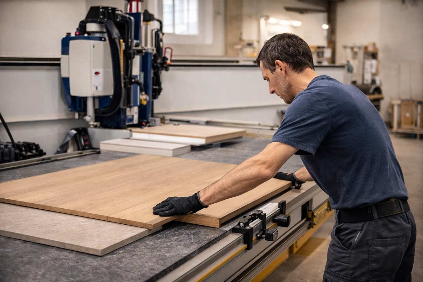 Découpe d'un panneau bois sur machine à commande numérique